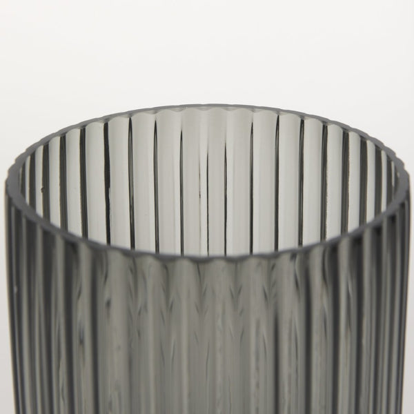 Mercana Dawn Smoky Black Ribbed Glass Vase - Modern Sculptural Design for Fresh Flowers or Candles Black Glass | Short 70360