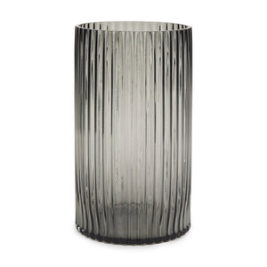 Mercana Dawn Smoky Black Ribbed Glass Vase - Modern Sculptural Design for Fresh Flowers or Candles Black Glass | Tall 70361