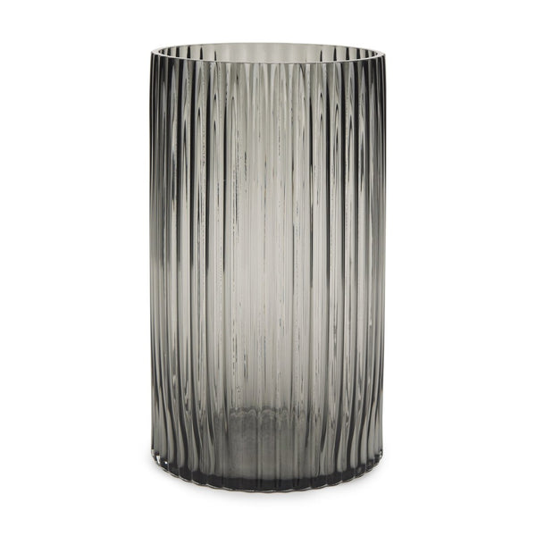 Mercana Dawn Smoky Black Ribbed Glass Vase - Modern Sculptural Design for Fresh Flowers or Candles Black Glass | Tall 70361