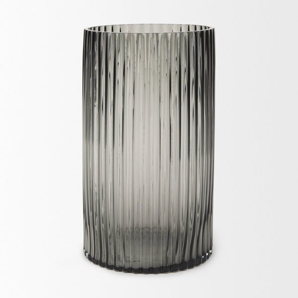 Mercana Dawn Smoky Black Ribbed Glass Vase - Modern Sculptural Design for Fresh Flowers or Candles Black Glass | Tall 70361