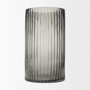 Mercana Dawn Smoky Black Ribbed Glass Vase - Modern Sculptural Design for Fresh Flowers or Candles Black Glass | Tall 70361
