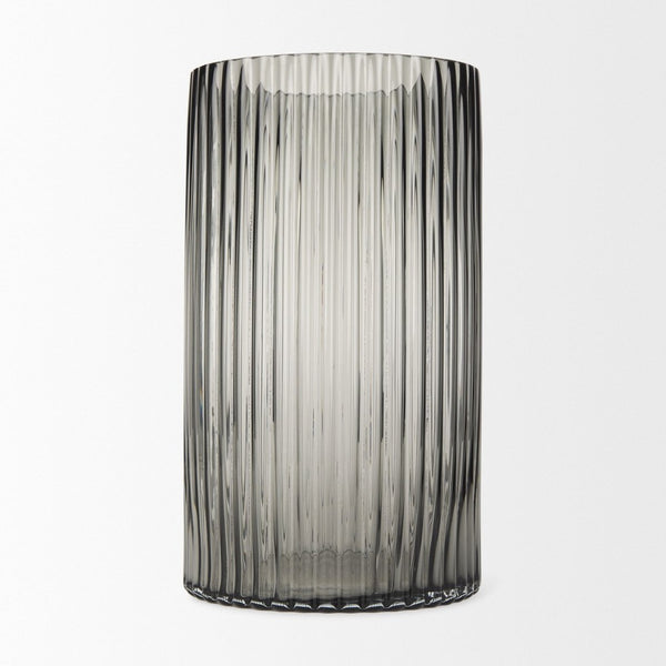 Mercana Dawn Smoky Black Ribbed Glass Vase - Modern Sculptural Design for Fresh Flowers or Candles Black Glass | Tall 70361