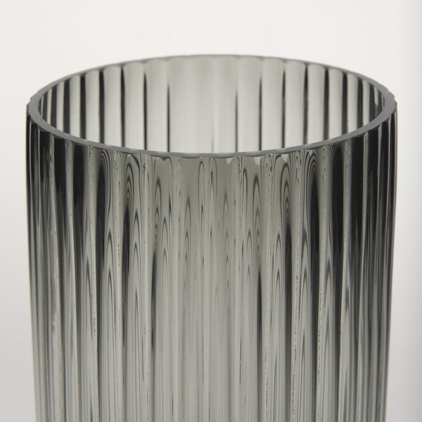 Mercana Dawn Smoky Black Ribbed Glass Vase - Modern Sculptural Design for Fresh Flowers or Candles Black Glass | Tall 70361