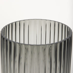 Mercana Dawn Smoky Black Ribbed Glass Vase - Modern Sculptural Design for Fresh Flowers or Candles Black Glass | Tall 70361