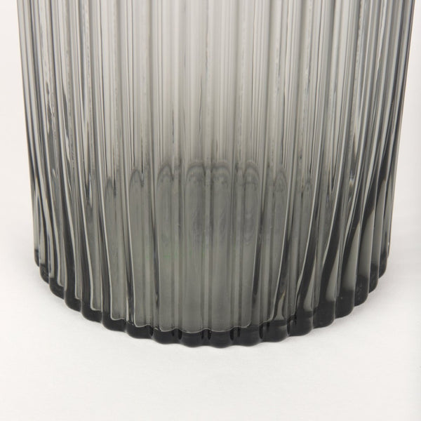 Mercana Dawn Smoky Black Ribbed Glass Vase - Modern Sculptural Design for Fresh Flowers or Candles Black Glass | Tall 70361