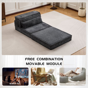 English Elm Compression Mahjong Sofa Bed - Stylish Modular Floor Seating, Soft Fleece, No Assembly, Dark Grey W3723P377151