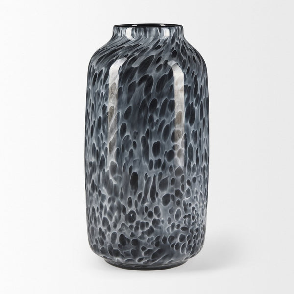 Mercana Masai Elegant Glass Vase - Contemporary Artful Accent for Tabletop or Mantel, Unique Design Mottled Black | Medium 70349