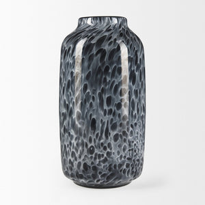 Mercana Masai Elegant Glass Vase - Contemporary Artful Accent for Tabletop or Mantel, Unique Design Mottled Black | Medium 70349