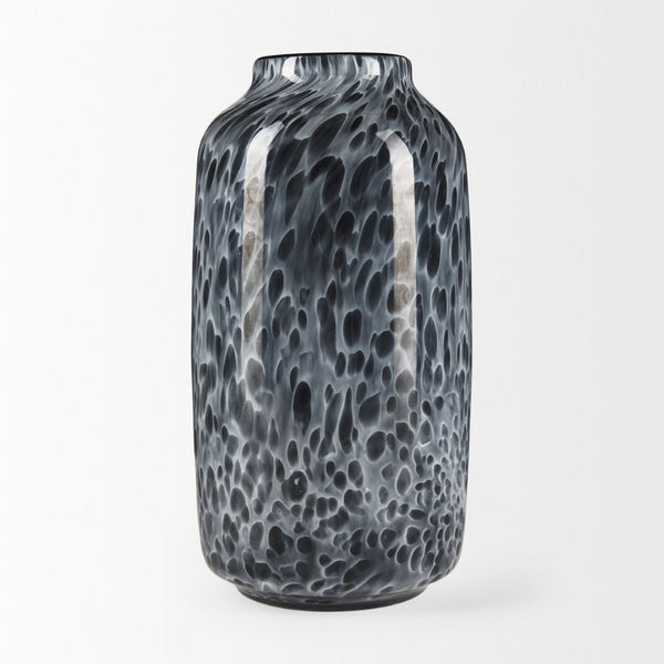 Mercana Masai Elegant Glass Vase - Contemporary Artful Accent for Tabletop or Mantel, Unique Design Mottled Black | Medium 70349
