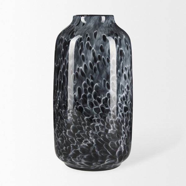 Mercana Masai Elegant Glass Vase - Contemporary Artful Accent for Tabletop or Mantel, Unique Design Mottled Black | Large 70350