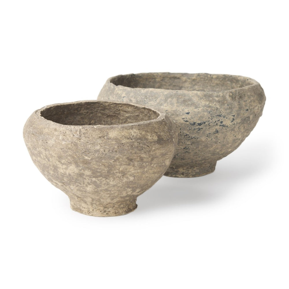 Mercana Sonu Handcrafted Eco-Friendly Paper-Mâché Half-Pot Bowls for Rustic Home Decor and Styling Gray Paper Mache | Set of 2 70216