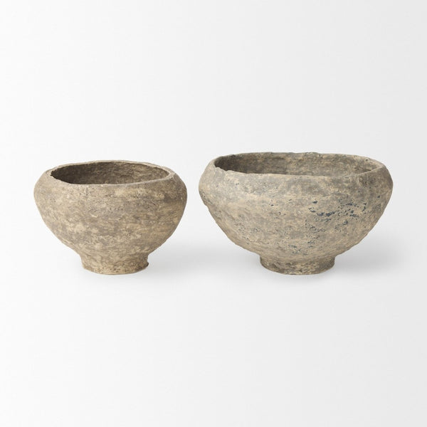 Mercana Sonu Handcrafted Eco-Friendly Paper-Mâché Half-Pot Bowls for Rustic Home Decor and Styling Gray Paper Mache | Set of 2 70216