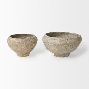 Mercana Sonu Handcrafted Eco-Friendly Paper-Mâché Half-Pot Bowls for Rustic Home Decor and Styling Gray Paper Mache | Set of 2 70216