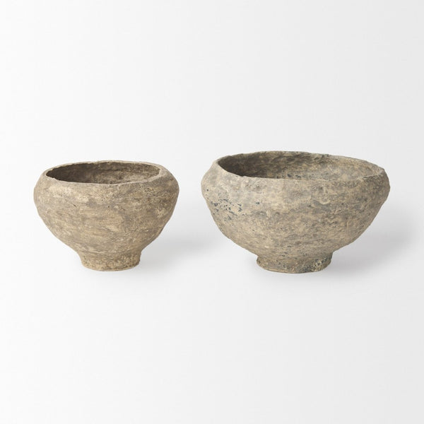 Mercana Sonu Handcrafted Eco-Friendly Paper-Mâché Half-Pot Bowls for Rustic Home Decor and Styling Gray Paper Mache | Set of 2 70216