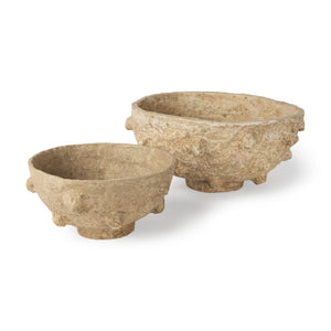 Mercana Sonam Set of 2 Beige Paper Mache Spiked Bowls 70218