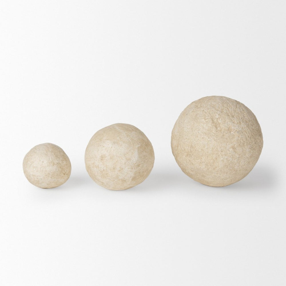 Mercana Sunita Handcrafted Paper-Mâché Orbs - Eco-Friendly Home Décor for Stylish, Sustainable Living Spaces Beige Paper Mache | Set of 3 70219