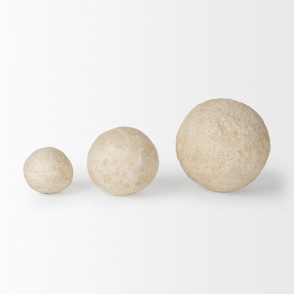 Mercana Sunita Handcrafted Paper-Mâché Orbs - Eco-Friendly Home Décor for Stylish, Sustainable Living Spaces Beige Paper Mache | Set of 3 70219