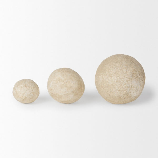 Mercana Sunita Handcrafted Paper-Mâché Orbs - Eco-Friendly Home Décor for Stylish, Sustainable Living Spaces Beige Paper Mache | Set of 3 70219