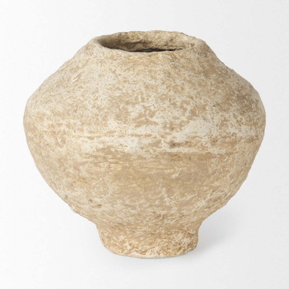 Mercana Ritu Handcrafted Paper Mache Pot Vase - Unique Artisan Accent for Indoor Décor and Floral Display Beige Paper Mache | Small 70214