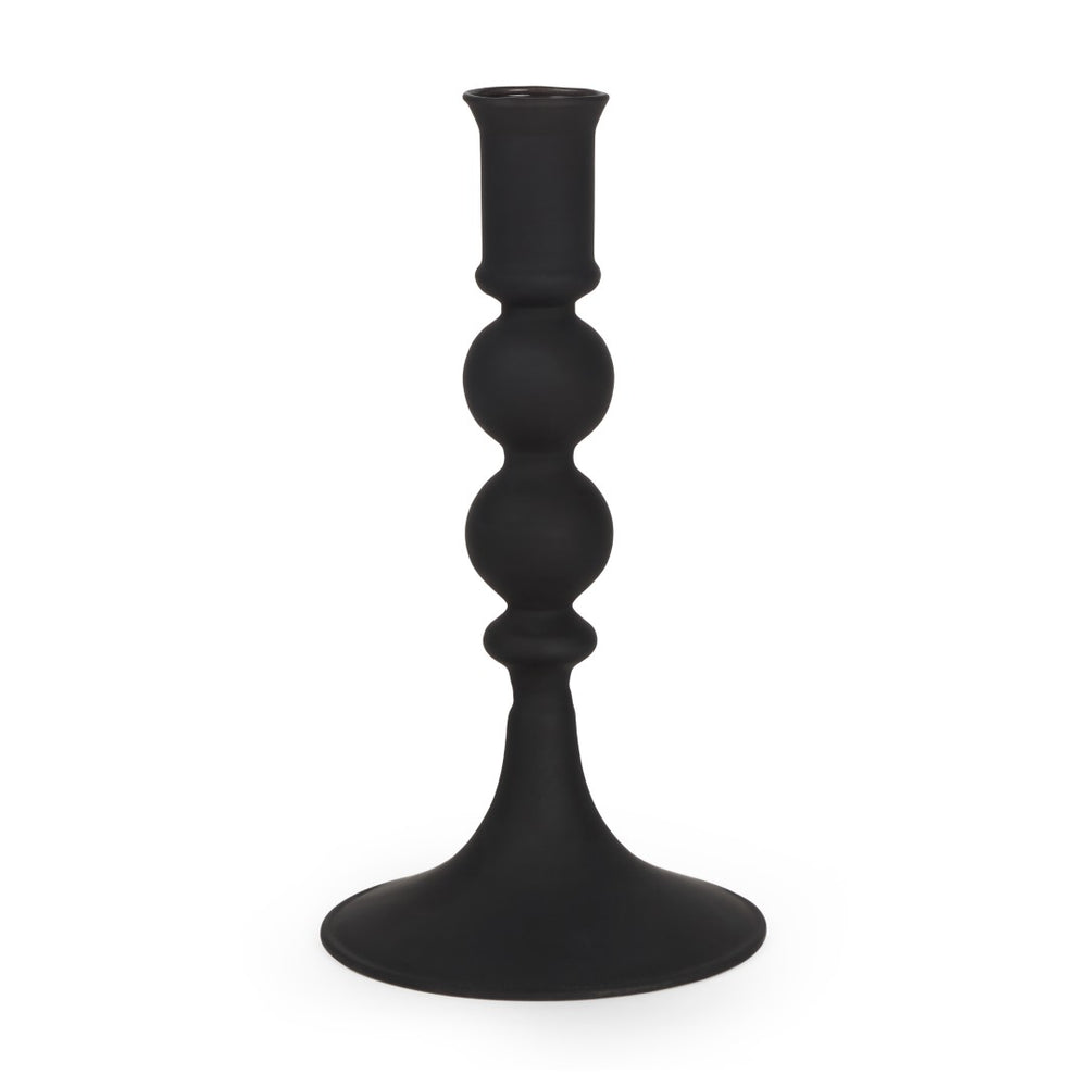 Mercana Haute Matte Black Blown Glass Candlestick – Elegant Modern Decor for Tabletop and Mantel Accents Black Glass | Small 70357