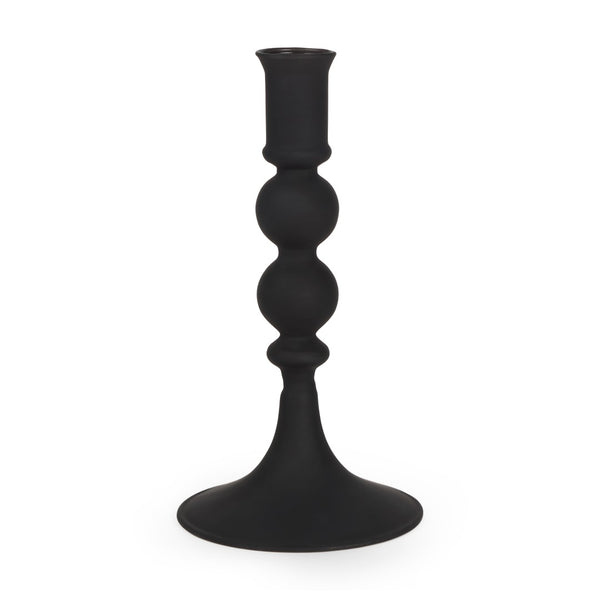 Mercana Haute Matte Black Blown Glass Candlestick – Elegant Modern Decor for Tabletop and Mantel Accents Black Glass | Small 70357