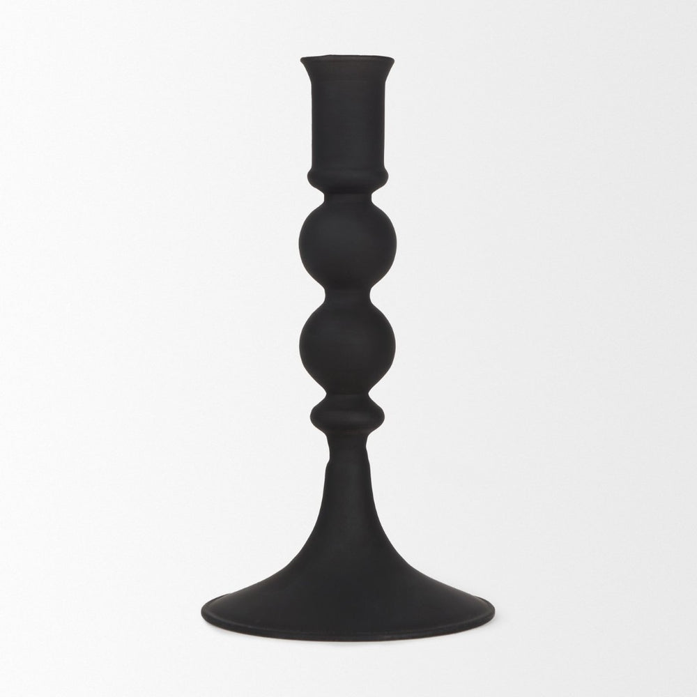 Mercana Haute Matte Black Blown Glass Candlestick – Elegant Modern Decor for Tabletop and Mantel Accents Black Glass | Small 70357
