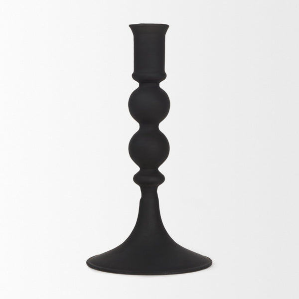 Mercana Haute Matte Black Blown Glass Candlestick – Elegant Modern Decor for Tabletop and Mantel Accents Black Glass | Small 70357