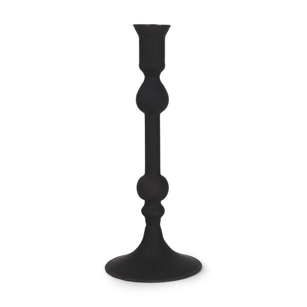 Mercana Haute Matte Black Blown Glass Candlestick – Elegant Modern Decor for Tabletop and Mantel Accents Black Glass | Medium 70358