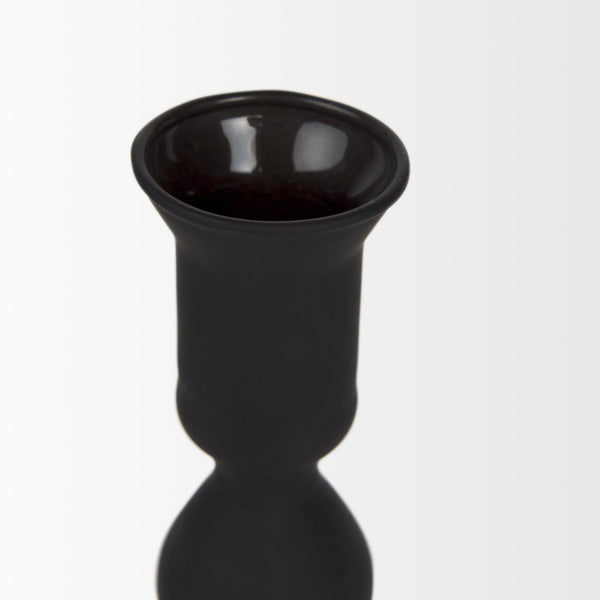 Mercana Haute Matte Black Blown Glass Candlestick – Elegant Modern Decor for Tabletop and Mantel Accents Black Glass | Medium 70358