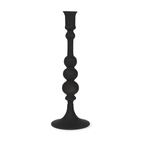 Mercana Haute Matte Black Blown Glass Candlestick – Elegant Modern Decor for Tabletop and Mantel Accents Black Glass | Large 70359