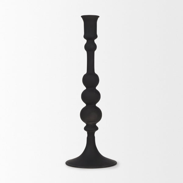 Mercana Haute Matte Black Blown Glass Candlestick – Elegant Modern Decor for Tabletop and Mantel Accents Black Glass | Large 70359