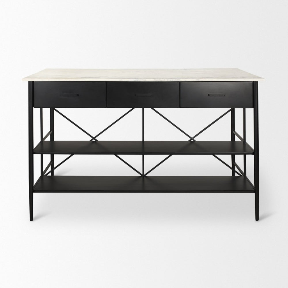Mercana Amika Modern Kitchen Island with Industrial Base, Spacious Storage, and Elegant Marble Top Design 69936-AB