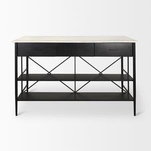 Mercana Amika Modern Kitchen Island with Industrial Base, Spacious Storage, and Elegant Marble Top Design 69936-AB
