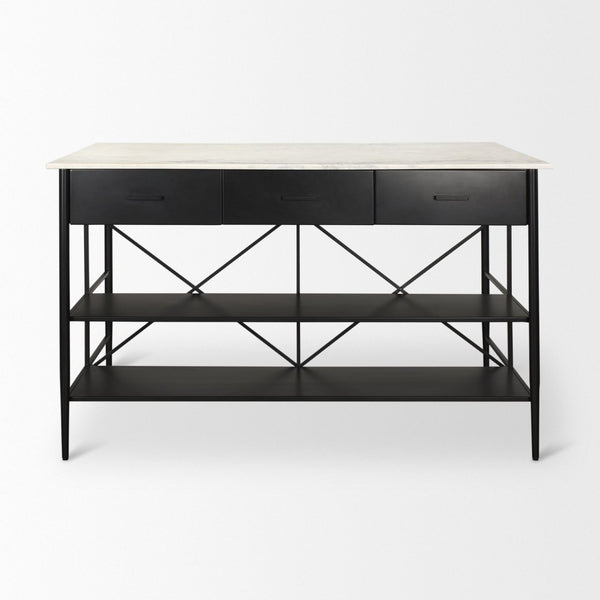 Mercana Amika Modern Kitchen Island with Industrial Base, Spacious Storage, and Elegant Marble Top Design 69936-AB