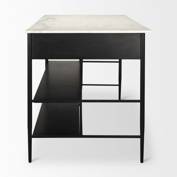Mercana Amika Modern Kitchen Island with Industrial Base, Spacious Storage, and Elegant Marble Top Design 69936-AB