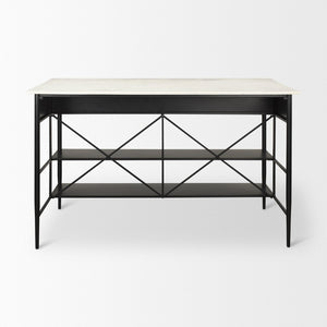 Mercana Amika Modern Kitchen Island with Industrial Base, Spacious Storage, and Elegant Marble Top Design 69936-AB