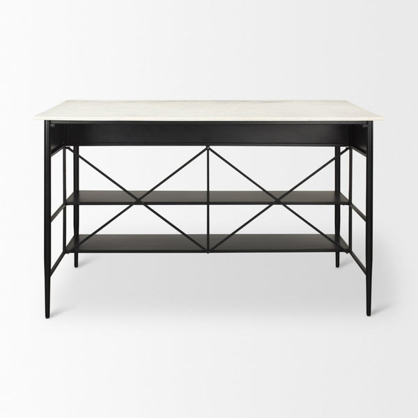 Mercana Amika Modern Kitchen Island with Industrial Base, Spacious Storage, and Elegant Marble Top Design 69936-AB