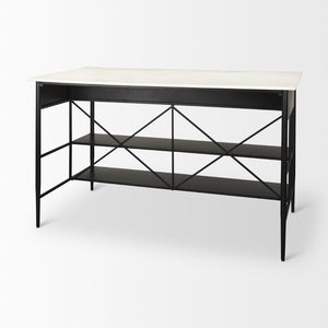 Mercana Amika Modern Kitchen Island with Industrial Base, Spacious Storage, and Elegant Marble Top Design 69936-AB