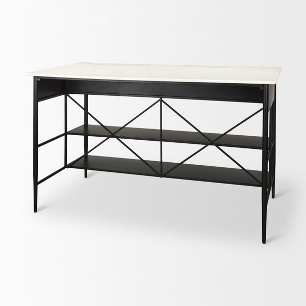 Mercana Amika Modern Kitchen Island with Industrial Base, Spacious Storage, and Elegant Marble Top Design 69936-AB