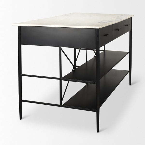 Mercana Amika Modern Kitchen Island with Industrial Base, Spacious Storage, and Elegant Marble Top Design 69936-AB