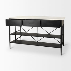 Mercana Amika Modern Kitchen Island with Industrial Base, Spacious Storage, and Elegant Marble Top Design 69936-AB