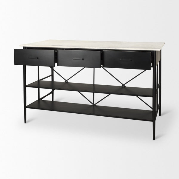 Mercana Amika Modern Kitchen Island with Industrial Base, Spacious Storage, and Elegant Marble Top Design 69936-AB