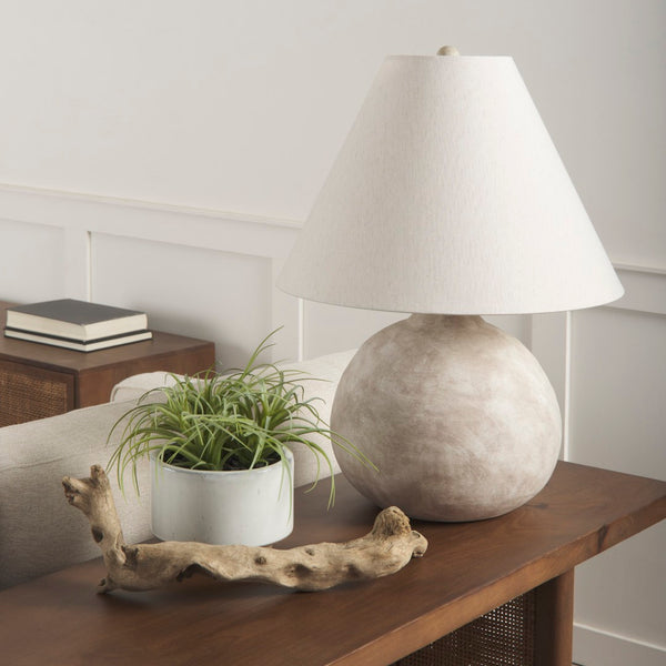 Mercana Mehdi Artisan Table Lamp - Spherical Taupe Base with Soft Tapered Shade for Inviting Ambiance Cream Ceramic 70168