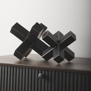 Mercana Abel Geometric Accent Piece with Matte Black Finish and Gold Accents for Modern Decor Styling Black Metal | 8H 68809