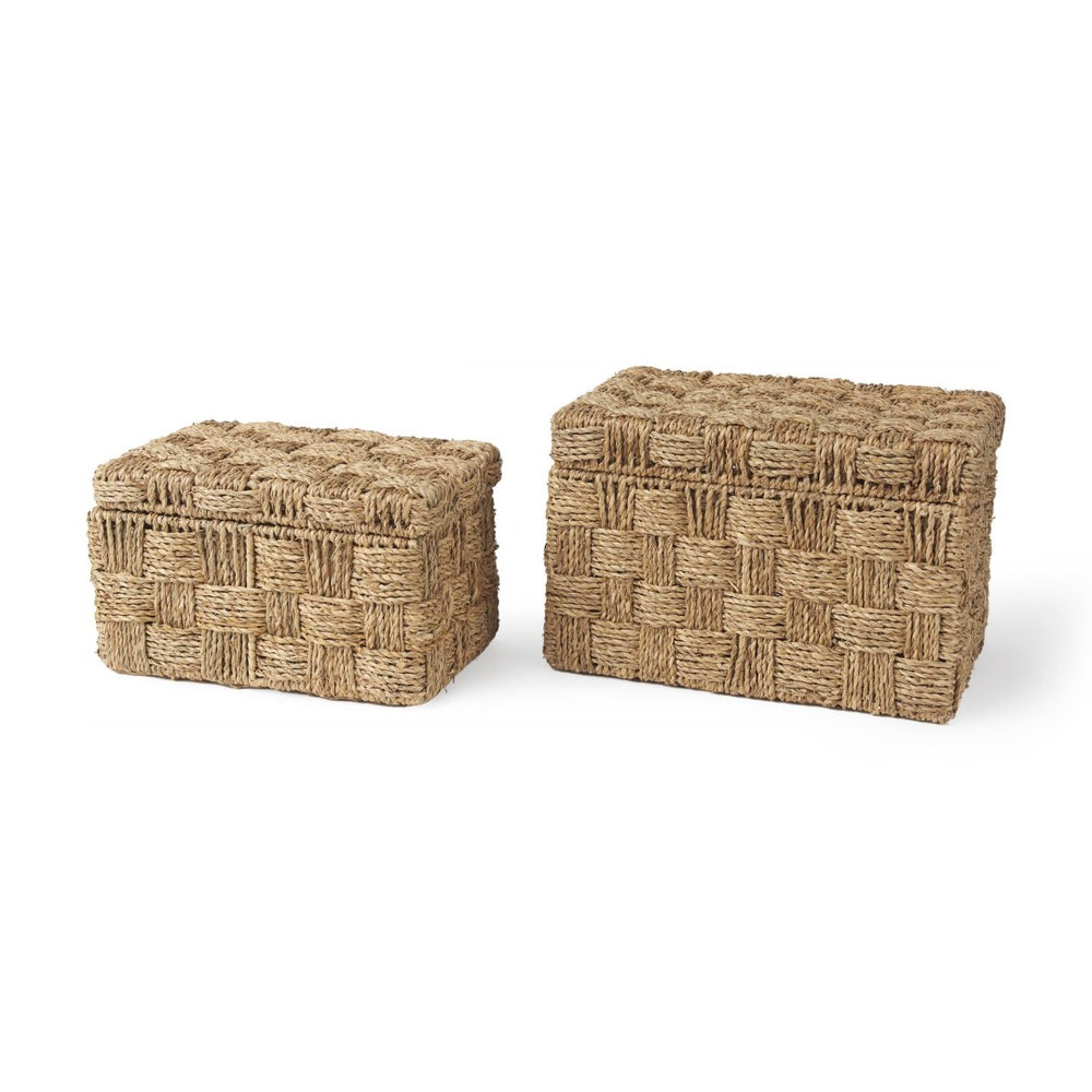 Mercana Hanalei Natural Woven Storage Boxes with Lids for Organizing Home Décor and Decluttering Spaces 70230