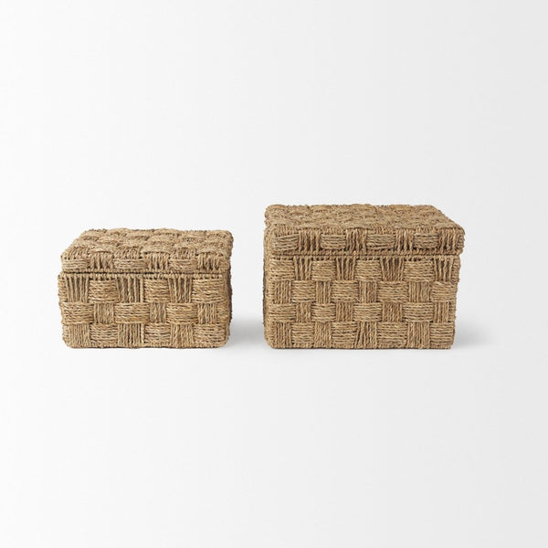Mercana Hanalei Natural Woven Storage Boxes with Lids for Organizing Home Décor and Decluttering Spaces 70230