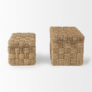 Mercana Hanalei Natural Woven Storage Boxes with Lids for Organizing Home Décor and Decluttering Spaces 70230