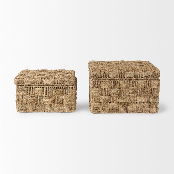 Mercana Hanalei Natural Woven Storage Boxes with Lids for Organizing Home Décor and Decluttering Spaces 70230