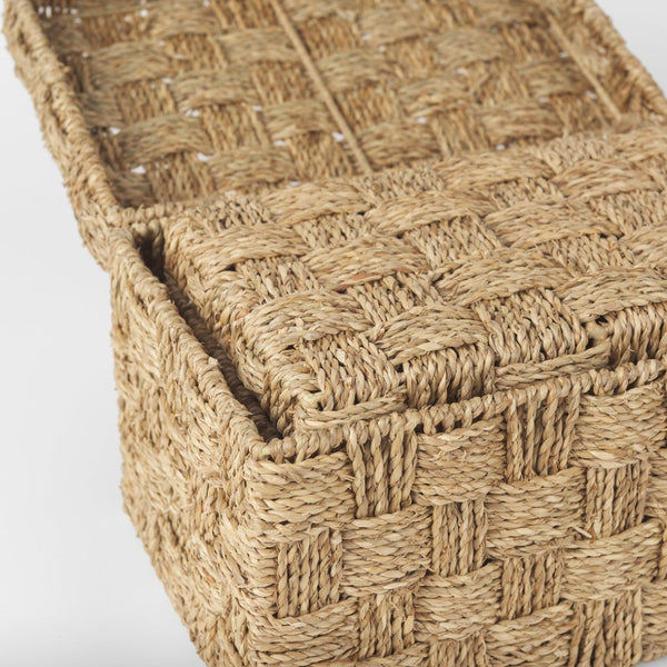 Mercana Hanalei Natural Woven Storage Boxes with Lids for Organizing Home Décor and Decluttering Spaces 70230