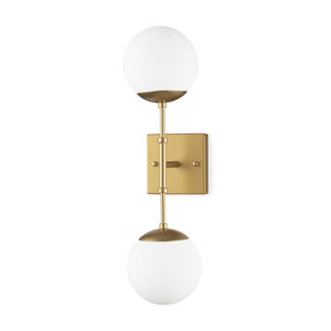 Mercana Edie Contemporary Two-Light Wall Sconce with Frosted Glass Globes for Stylish Ambient Lighting Gold Metal 70437